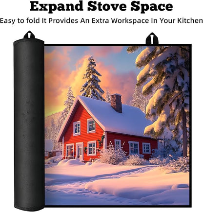 Christmas Multi-Design Stove Cover for Glass/Electric Stoves - 3-in-1 Heat-Resistant Protector Mat, Non-Slip Drying Rack 28"x20"