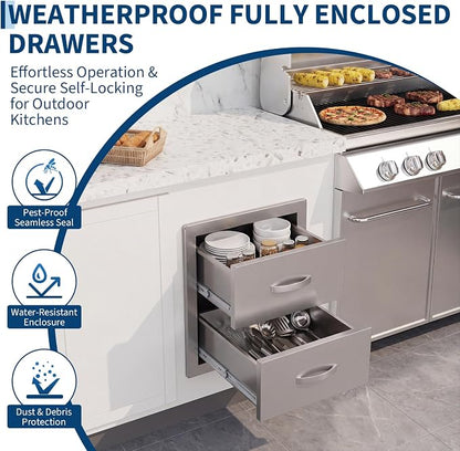 Garvee Outdoor Kitchen Drawers 14"Wx23"Dx15"H, Flush Mount Access BBQ Drawers with full Stainless Steel,Weatherproof & Rust-Resistant,for Outdoor Kitchen Island, Patio Grilling Tools & Spices | Stainless Steel - Weatherproof Rust-Resistant Drawers for ...