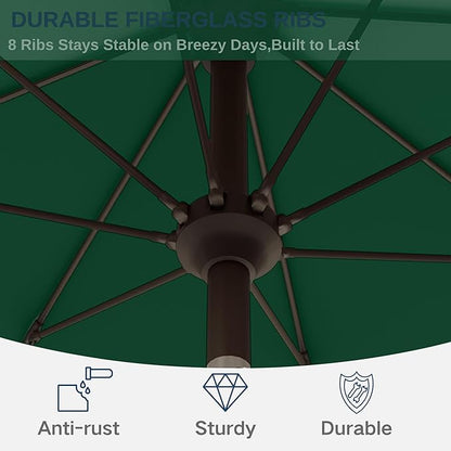9ft Patio Umbrella with Push Button Tilt and Crank,Outdoor Market Table Umbrella UV Protection 8 Sturdy Ribs for Backyard,Garden,Pool,Deck(Dark Green)