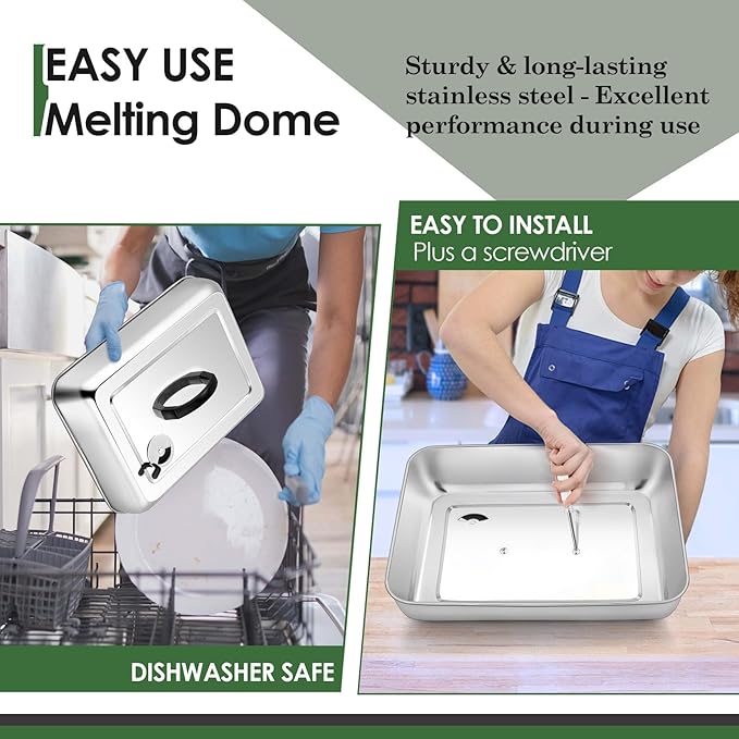 2Pcs Basting Cover Melting Dome for Griddle (13 x 9.8"), Joyfair Rectangular Stainless Steel Cheese Melt Lid for Outdoor Flat Top Grill, Heat-Resistant Handle & Dishwasher Safe (With Vent)