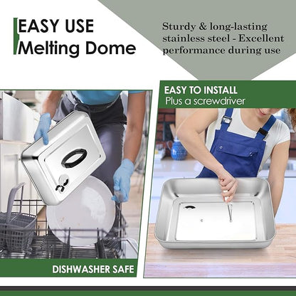 2Pcs Basting Cover Melting Dome for Griddle (13 x 9.8"), Joyfair Rectangular Stainless Steel Cheese Melt Lid for Outdoor Flat Top Grill, Heat-Resistant Handle & Dishwasher Safe (With Vent)