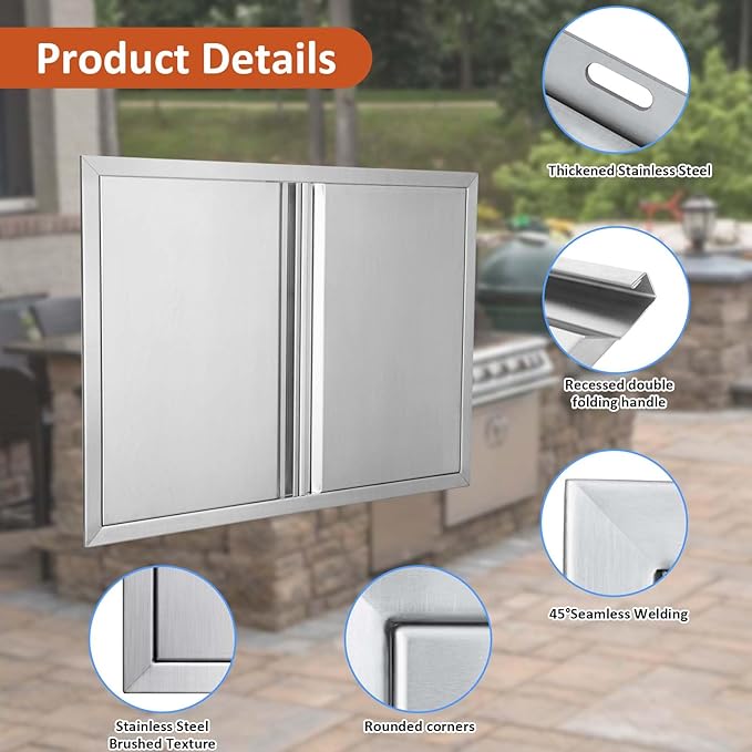BI-DTOOL Outdoor Kitchen Door 26" W X 24" H 304 Brushed Stainless Steel BBQ Access Doors for Outdoor Kitchen Outdoor Cabinet Barbeque Grill or BBQ Island