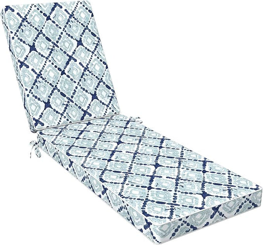 LVTXIII Outdoor Chaise Lounge Cushion 72x21x3 Inch, Water-Repellent Patio Seat Cushion with Ties & Hidden Zipper, Thick Foam Pad for Lawn Chair, Poolside, Patio Furniture, Boho Geometry Blue