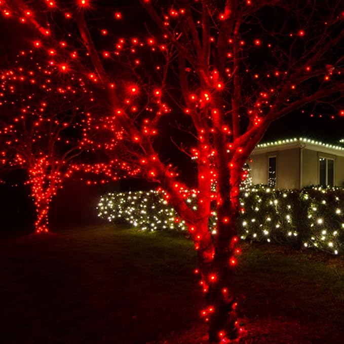 Dazzle Bright Christmas String Lights, 132FT 400 LED Connectable Green Wire 8 Modes String Lights, Waterproof Christmas Lights for Indoor Outdoor Patio Party Wedding Decorations, Red