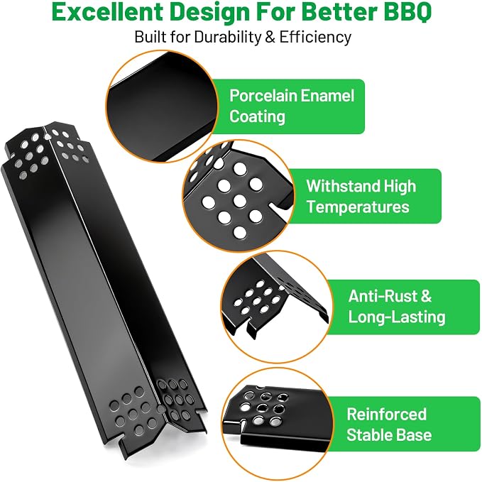 14.6" L Grill Heat Plates 4 Pack, Porcelain Steel Gas BBQ Grill Burner Covers, Heat Shields Flame Tamers Replacement Parts for Nexgrill Outdoor Grills