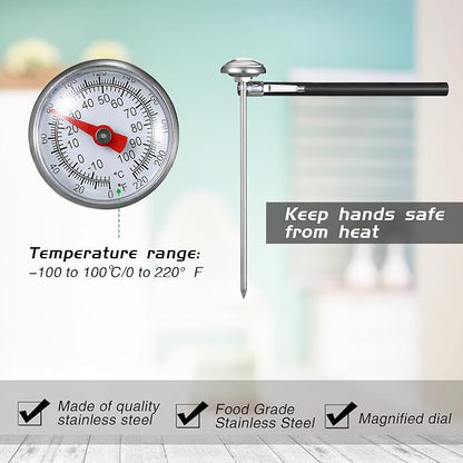 Xuhal 24 Pcs Stainless Steel Kitchen Dial Thermometer 5",Black | Long Probe Instant Read, 1 Inch Dial Fahrenheit Celsius Scale, Pocket Clip Design, For Chefs Meat BBQ Grill Oven Cooking