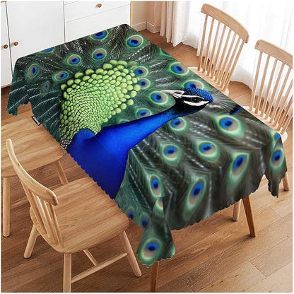 Swono Peacock Table Cloth Rectangle Tables Beautiful Bird Peacock Feathers Kitchen Table Cover Oblong 52"X70" Tablecloth for Dining Table Buffet Parties Patio and Camping, Green