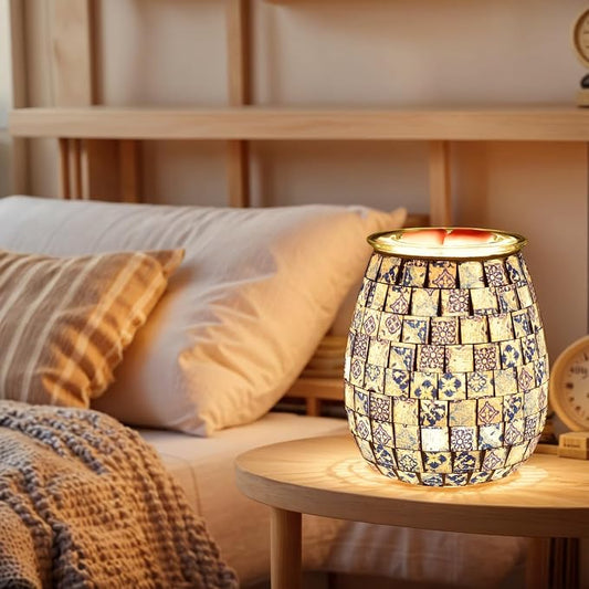 Dicimi Chinese Mosaic Electric Wax Melt Warmer, Handmade Glass Art Candle Warmer Lamp, Plug in Wax Warmer with Night Light 2-in-1, Flameless Wax Melter for Home, Housewarming Birthday Gift