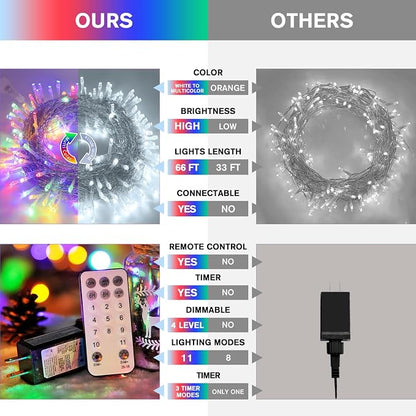 JMEXSUSS 200LED Color Changing Christmas Lights Indoor Outdoor Clear Wire | 66 Ft White to Multicolor String Lights Plug in, Twinkle Fairy Lights for Bedroom Classroom Wedding Tree Patio Xmas Decor