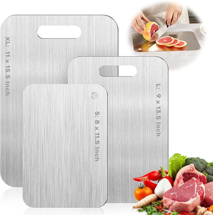 Katori Titanium Cutting Boards for Kitchen-100% Pure Titanium Cutting Board set Double Sided Non Toxic Titanware Chopping Board,Dishwasher Safe Metal Cutting Boards FathersDay Gifts(2PC-S+XL)