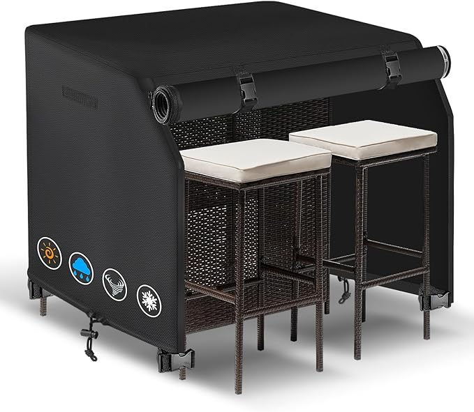 41 Inch Outdoor Patio Bar Set Cover with Split Zipper, Heavy Duty 600D Oxford Fabric Outdoor Wicker Bar Covers Waterproof, Wicker Bistro Set with Two Stools Cover, 41"L X 38"W X 40"H