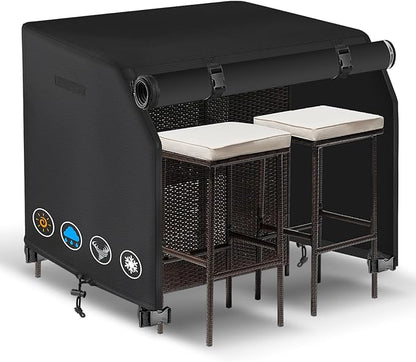 41 Inch Outdoor Patio Bar Set Cover with Split Zipper, Heavy Duty 600D Oxford Fabric Outdoor Wicker Bar Covers Waterproof, Wicker Bistro Set with Two Stools Cover, 41"L X 38"W X 40"H