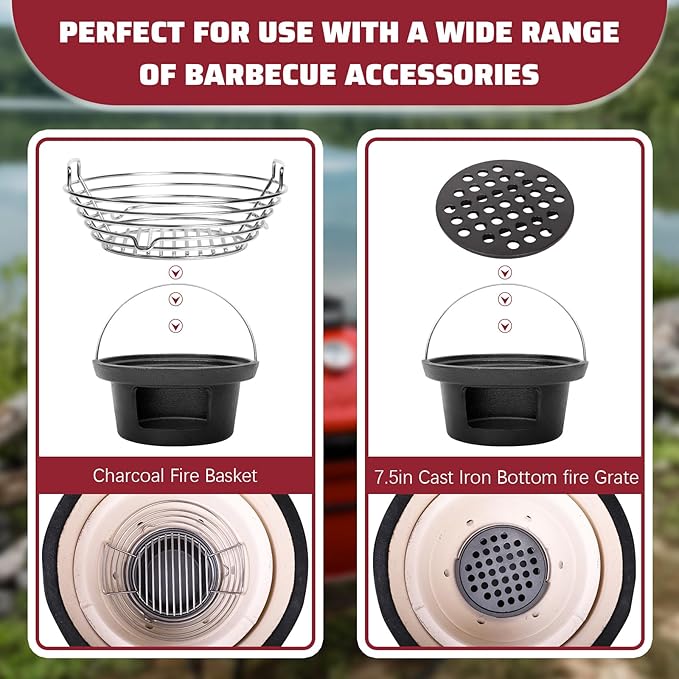 Cast Iron Ash Can with Handle for Kamado Joe Junior Grill, High Temperature Resistance Heavy Cast Iron Charcoal Ash Collector for Kamado Joe JR Accessories