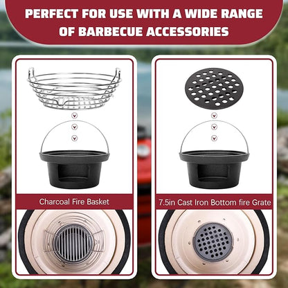Cast Iron Ash Can with Handle for Kamado Joe Junior Grill, High Temperature Resistance Heavy Cast Iron Charcoal Ash Collector for Kamado Joe JR Accessories