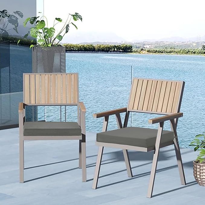 Cozyide Outdoor Chair Cushions, Waterproof Patio Seat Cushions with Adjustable Straps, Square Corner Patio Chair Cushions for Garden, Dark Grey, 18.5x16x3 Inch (Pack of 4)