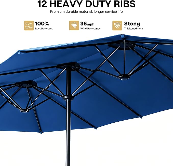 Sannwsg Outdoor Patio Umbrella,Table Umbrella with Push Button Crank,Market Umbrella with 8 Sturdy Ribs,Yard Umbrella