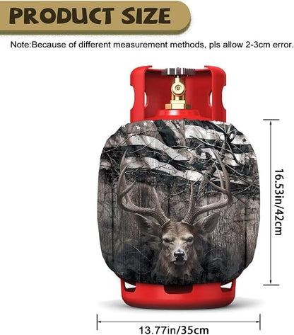 American Deer Propane Tank Covers 20lb Retro Outdoor Heavy Duty Waterproof Windproof Gas Tank Cylinder Cover with Elastic Brand, Dress up Your Gas Grill, Fits Standard 20lb Cylinder
