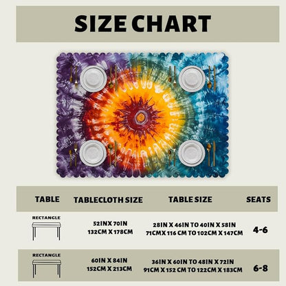 Tie Dye Table Cloth Rectangle Tables Hippie Colorful Swirls Rainbow Art Rectangle Kitchen Table Cover Oblong Tablecloth for Dining Table Buffet Parties Patio Camping 52" x 70" 4-6 Seats