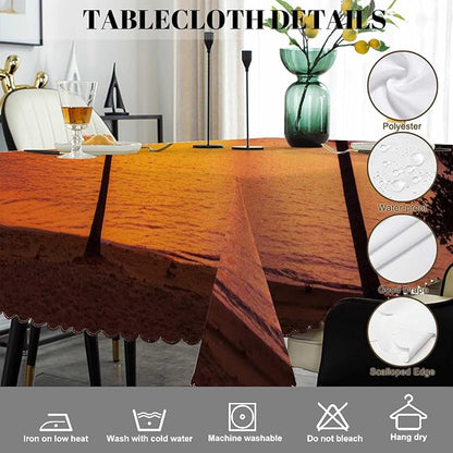 Swono Palm Trees Rectangular Tablecloth Ocean Seascape Beach Palm Tree Sunset Non-Fading Table Cloth Kitchen Dining Room Table Cover for Party Picnic BBQ 50x72 Inch Tablecloths