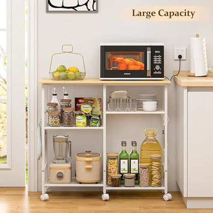 ThreeHio Rolling Kitchen Microwave Cart, 3-Tier Microwave Stand with Adjustable Shelf, Kitchen Storage Cart on Lockable Wheels, Coffee Bar Baker's Rack Organizer Shelf for Living Room, Office, Balcony