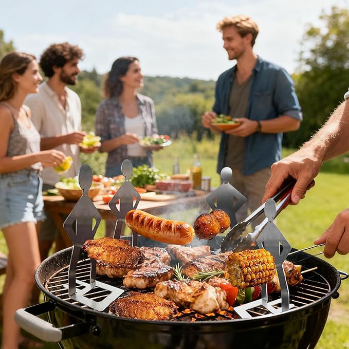 4PCS Funny BBQ Stand Man HotDog Holder,Portable HotDog Roaster,Reusable Stainless Steel Hotdog&Sausage Stand for Christmas Barbecue,Camping,Spring Trip Sausage Barbecue Rack,Barbecue Grill Accessories