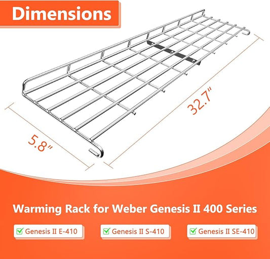66045 Grill Warming Rack for Weber GS4 Genesis II E-410 S‑410, SE‑410 Grills & 400 Series Grills, Foldable Stainless Steel Warming Rack for Genesis 66045