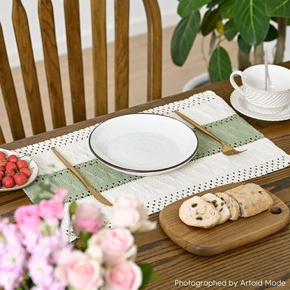 Artoid Mode Light Green Farmhouse Rustic Placemats Set of 6,12x18 Inch Seasonal Holiday Hollow Table Mats Party Kitchen Dining Decoration