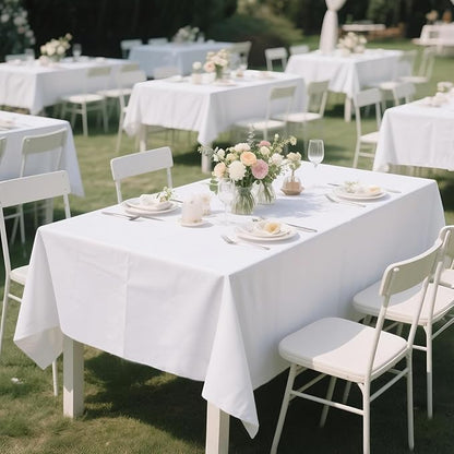 MRJ White Polyester Tablecloth 6 Pack, 60 x 102 Inch Rectangle Table Cloth for 6 Feet Tables, Bulk Stain Resistant Wrinkle Free Washable Fabric Cover for Weddings, Banquets & Restaurants