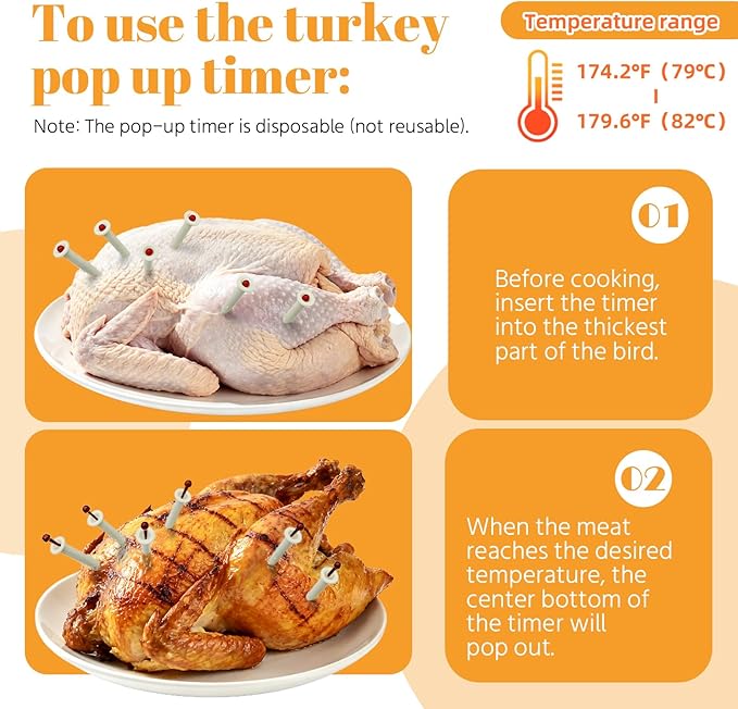 Pop Up Timer (6 pcs) & Meat Injector Syringe (2-OZ) Plastic Turkey Injector with 2 Marinade Needles for Injecting Marinade into Turkey, Meat, Brisket