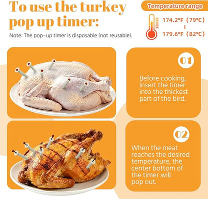 Pop Up Timer (6 pcs) & Meat Injector Syringe (2-OZ) Plastic Turkey Injector with 2 Marinade Needles for Injecting Marinade into Turkey, Meat, Brisket