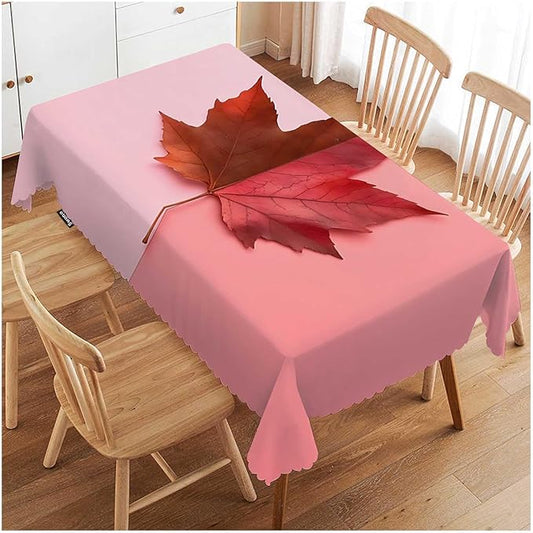 Swono Tablecloth Maple, Autumn Maple Leaf On Coral Pink Table Cloth for Kitchen Dining Tabletop Decoration Parties Weddings, 52 X 70 Inch Rectangle Tablecloth