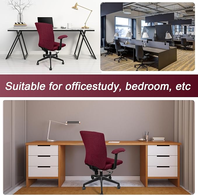 Tallew 4 Pcs Office Chair Covers Stretchable Armrest Seat,XL,Burgundy | Universal Fit Office Desk Chairs, Protective Seat Backrest Slipcovers, Stretchable Prevent Wear, Easy Install for Rotating