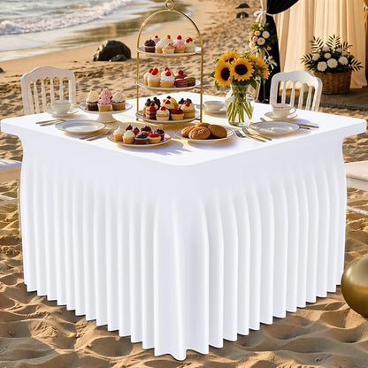 Smiry 2 Pack Spandex Elastic Fitted Table Cloth Skirt for 3FT Table | Stretch Washable Table Cloth, Banquet Table Cover for Wedding, Party, Indoor & Trade Shows, (White, 34Lx34Wx30H)