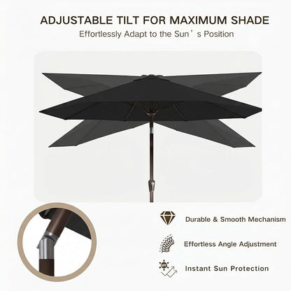 Kingdura 10FT Outdoor Patio Umbrella, Round Market Table Umbrella with Push‑Button Tilt and Crank Lift, 8 Sturdy Metal Ribs, UV50+ Protection Canopy for Backyard, Lawn, Deck, Poolside, Garden (Black)