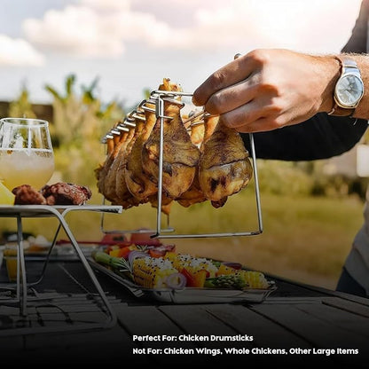 auisea Large Chicken Leg Rack for Grill 14 Slots with Drip Pan, Sturdy Stainless Steel Drumstick Holder for Oven & Smoker, Mirror-Finish for Easy Clean