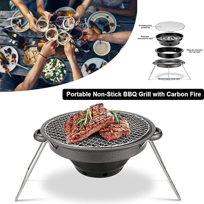 BBQ Grill Outdoor Tabletop Barbecue Grill For Garden Picnics Party Non-Stick Barbecue Stove Furnace Barbecue Stove Cooking Oven Alcohol Grill Charcoal Household Word Mini Oven Pork Skewer
