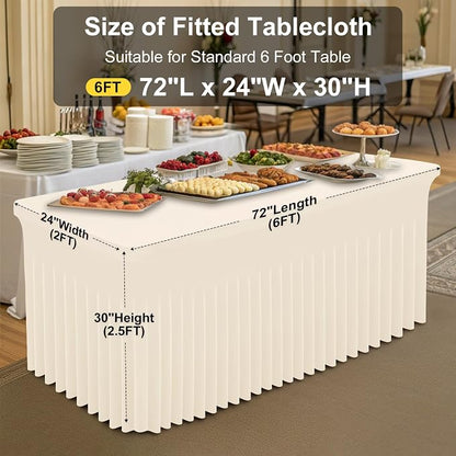 Smiry Spandex Elastic Fitted Table Cloth Skirt for 6FT Rectangle Table | Stretch Washable Table Cloth, Banquet Table Cover for Wedding, Party, Indoor & Trade Shows, (Beige, 72Lx24Wx30H)