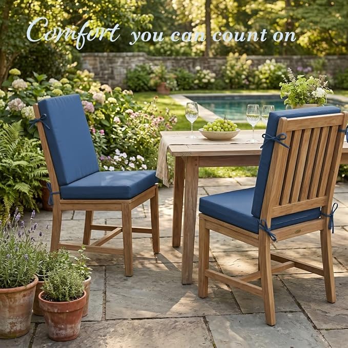 California Umbrella Outdoor Dining Chair, Set of 2 Patio Seat Cushions, 20 x 40 Inch, Premium Outdoor Memory Foam, Fade Resistant, Sunbrella Fabric, Fabric Ties, Regatta