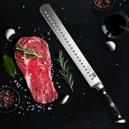 SHAN ZU 12" Brisket Slicing Knife - Carving Slicing Meat Knife Professional 5Cr15MoV Stainless Steel Razor Sharp Blade, Ergonomic Wood Handle & Full Tang Design