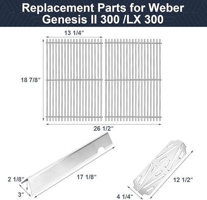 Stainless Steel Grill Grates with 66032 Flavorizer Bars for Weber Genesis II Grill Parts GS4,66095 Cooking Grates 66795 Heat Deflector Replacement Parts for Weber Genesis ii E-310 E-315 S-335