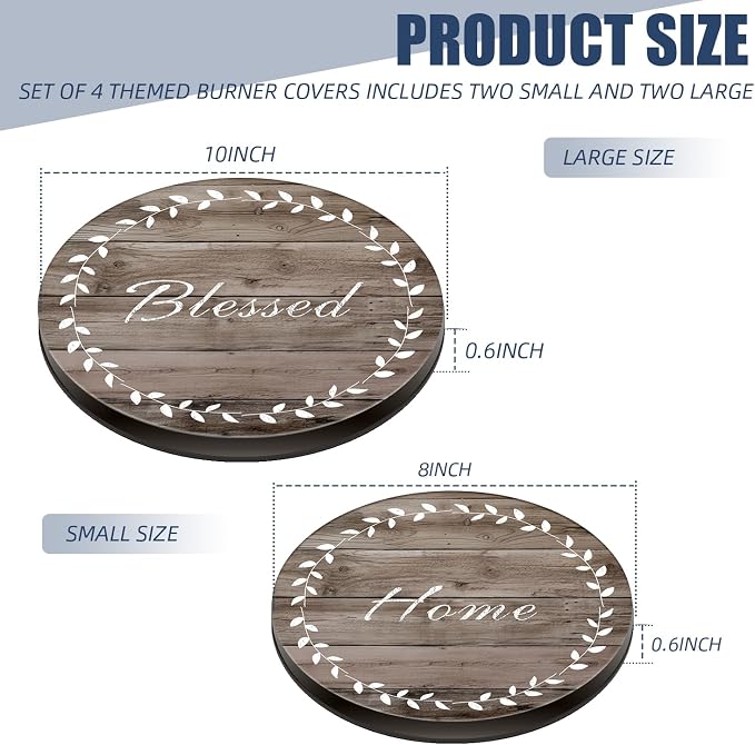 Stylish Burner Covers Set of 4 for Range Accessories, Gratitudes Wood Board Metal Stove Burner Cover for Expanding Counter Space Stovetop Decor, Burner Covers for Electric Stove