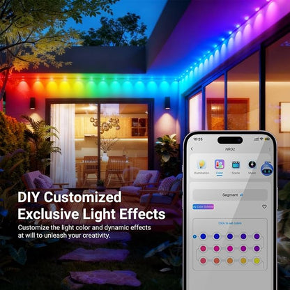 NEEWER 96ft Permanent Outdoor Lights for House Decor, Smart AI RGB IC CW Outside Eaves String Christmas Lighting, 60 LED Lights, App Control 50+ Scenes IP65 Waterproof, Compatible with Alexa, NR02