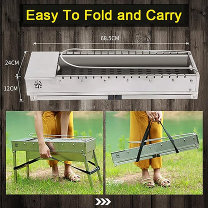 Barbecue Charcoal Grill Portable Stainless Steel Folding BBQ Kits Outdoor Camping Kebab Skewer Grill Kit for Home Garden Backyard Party Picnic Travel Cooking Use