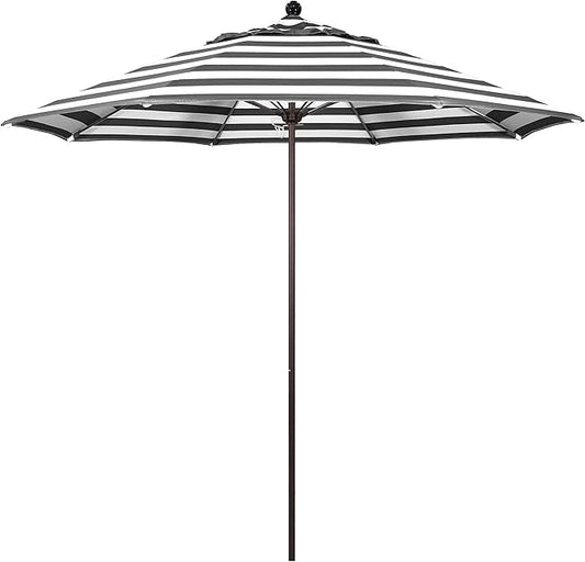 California Umbrella 9' Rd. Venture Series Contract Grade Patio Umbrella, Push Open Pin Stop, Bronze Finish, Sunbrella Cabana Classic