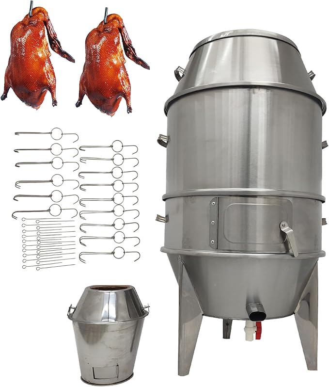 Commercial Charcoal Roast Duck Oven 23.6x53 Inches Stainless Steel 3 Tier Barbecue Grill BBQ Beijing Duck Turkey Roasting Machine with Detachable Shelf and Hooks for Chicken Vegetables Lamb