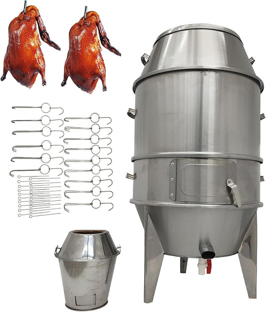 Commercial Charcoal Roast Duck Oven 23.6x53 Inches Stainless Steel 3 Tier Barbecue Grill BBQ Beijing Duck Turkey Roasting Machine with Detachable Shelf and Hooks for Chicken Vegetables Lamb