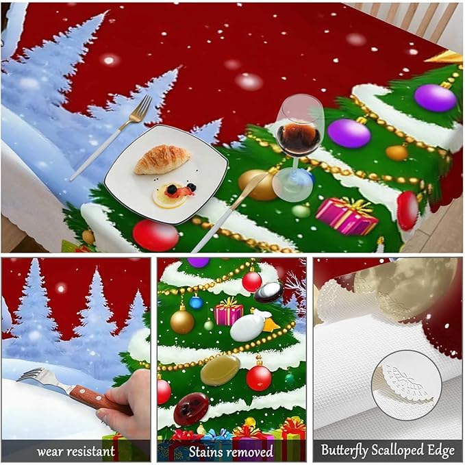 Swono Christmas House 52"X70" Oblong Table Cloth Winter Christmas Tree House Wrinkle Free Table Cover Farmhouse Tablecloth for Home Restaurant Picnic Indoor Outdoor Dining