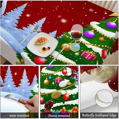 Swono Christmas House 52"X70" Oblong Table Cloth Winter Christmas Tree House Wrinkle Free Table Cover Farmhouse Tablecloth for Home Restaurant Picnic Indoor Outdoor Dining