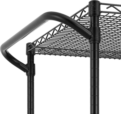 Finnhomy 3 Tier Heavy Duty Commercial Grade Utility Cart, Wire Rolling Cart with Handle Bar, Steel Service Cart with Wheels, Kitchen Carts on Wheels, Metal Cart Shelf Size 24" D x 36" W, NSF, Black