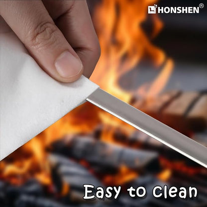 17-Inch 12 Pack Long Flat BBQ Skewers, HONSHEN Brazilian-style Stainless Steel 3/8 Inch Wide Blade with hardwood Handle barbecue skewers for Grilling Meat,Chicken,Shrimp,Vegetables-Set of 12